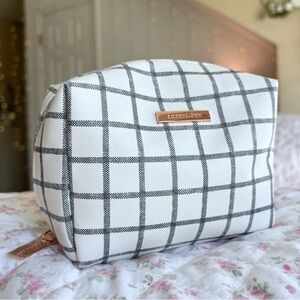 New White Checkered Mini Cosmetic Bag Small Zipper Pouch